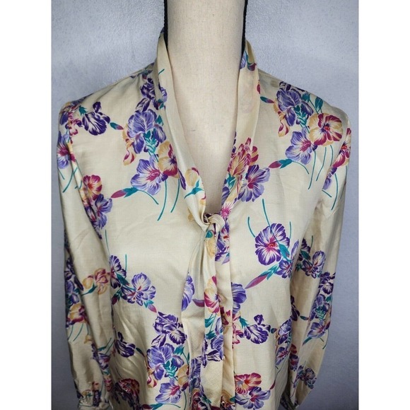 NWT VTG 70s Helen Fabrikant Floral Bow Secretary Blouse Women's Size 8 - Picture 3 of 12
